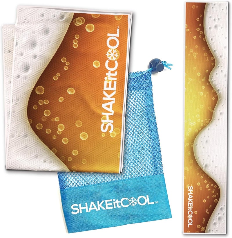 SHAKEitCOOL Original Cooling Towel – Be Cool in Style - Heat Relief, Soft, Lightweight, Sun Protection, Easy Clean - Perfect for Biking, Running, Yoga, Gym, Gardening - Beer - Image 1